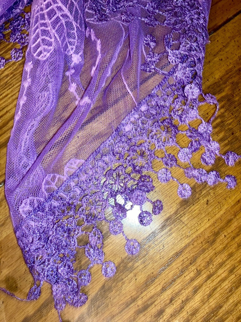Lace Scarf with Decorative Fringe Purple - NIP